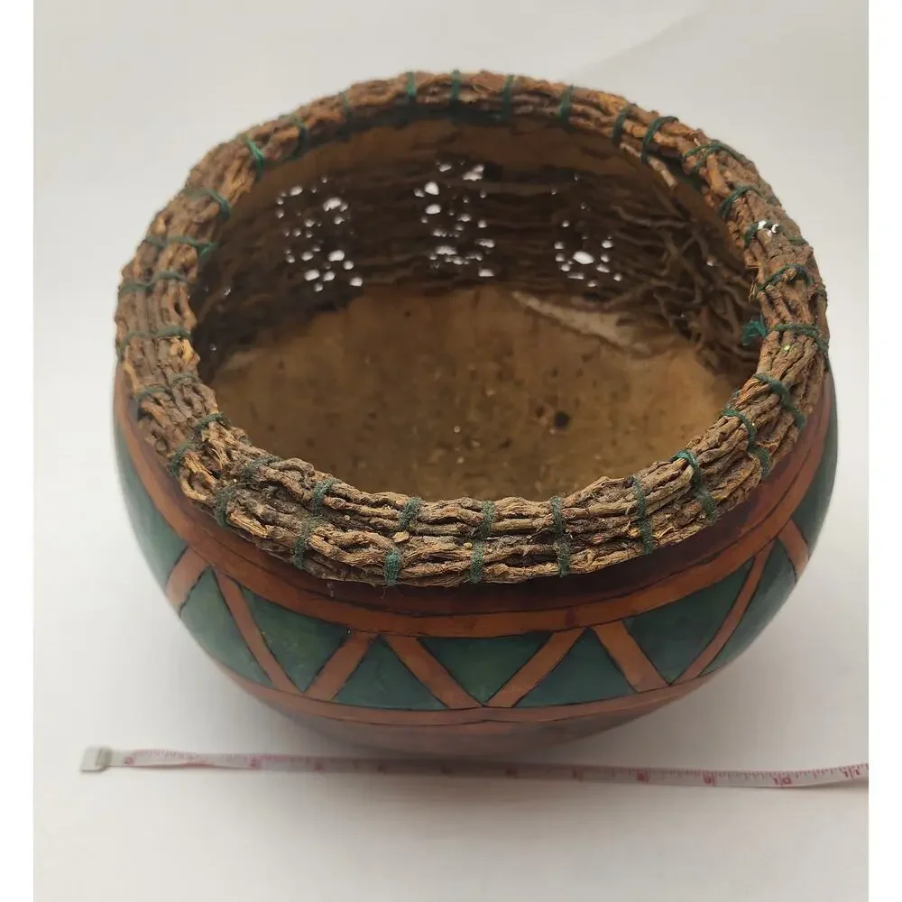 Natural Gourd Basket weaved twigs and hand painted